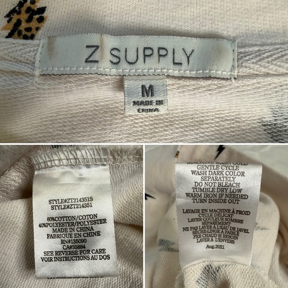Z Supply Lightning Bolt Sweatshirt Medium White Leopard Accent Relaxed Fit - Picture 6 of 10